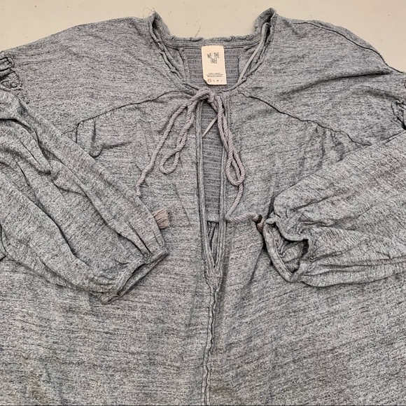 We The Free Top Adult Size XS Gray V-Neck Tie Oversized Linen Stretch Women - Picture 4 of 8